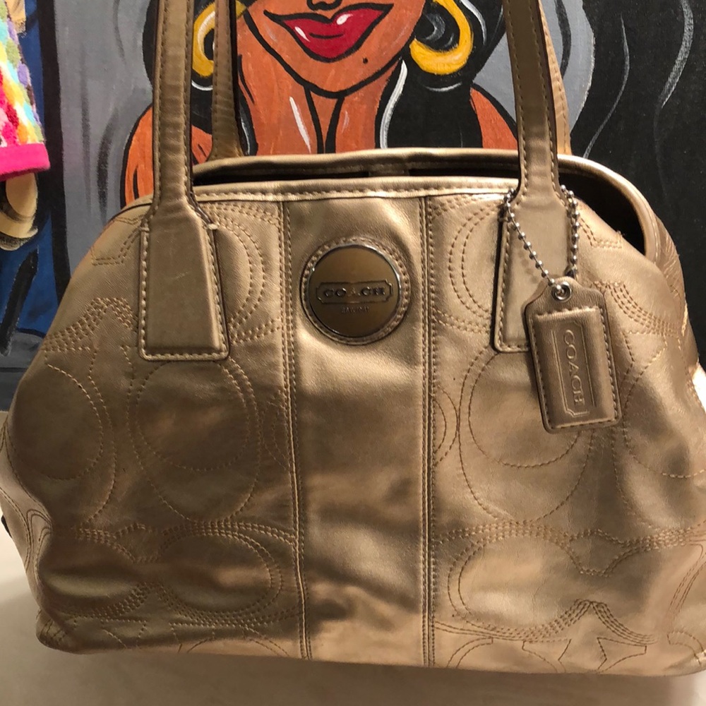 Bronze color coach bag